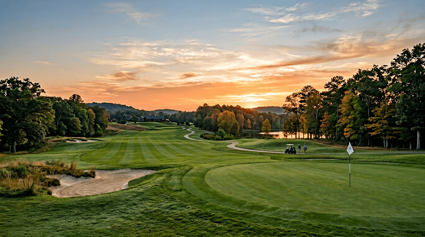 Golf course fairway at golden hour